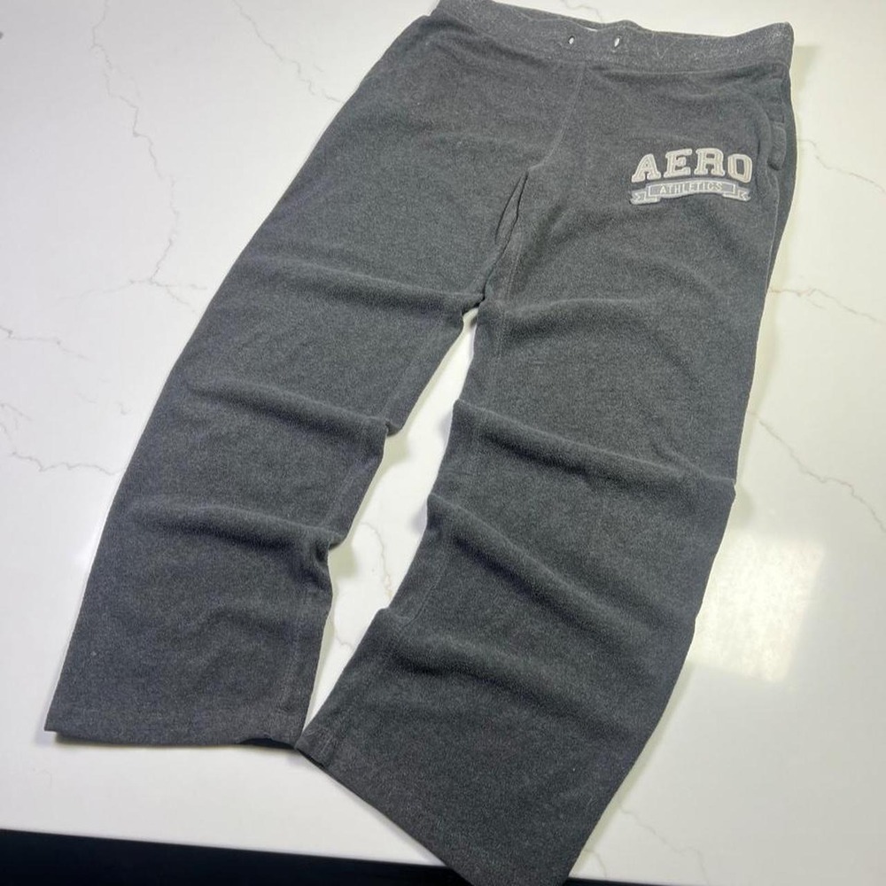 Aeropostale Sweatpants Womens Medium Gray Fleece Wide Leg Aero Athletics Lounge